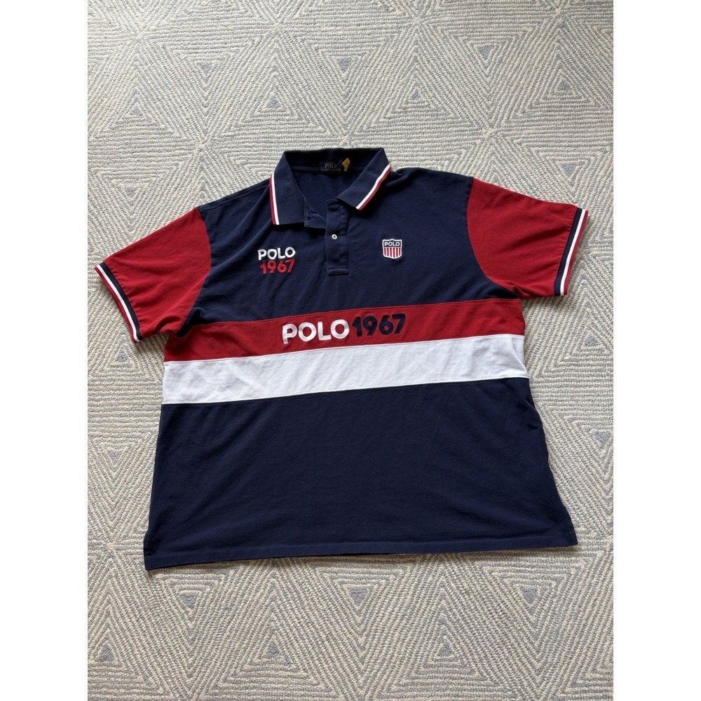 Polo Ralph Lauren USA 1967 Striped Polo Shirt - Blue/Red/White - 4XB